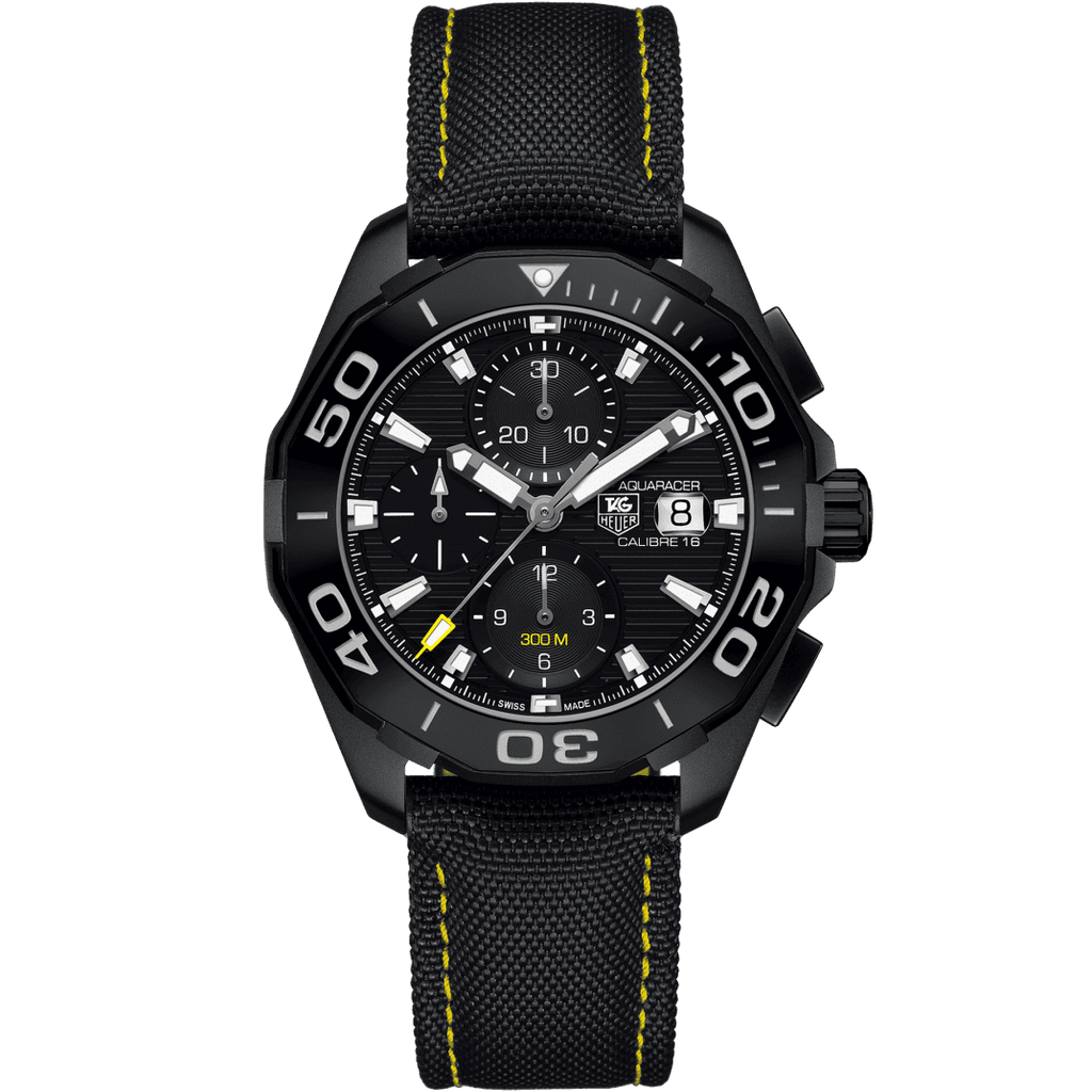 Tag Heuer Aquaracer Chronograph PVD Black Dial Black Nylon Strap Watch for Men - CAY218A.FC6361 Buy Now By Tag Heuer