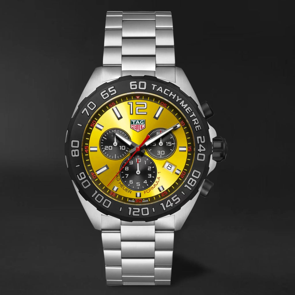 Tag Heuer Formula 1 Quartz Chronograph Yellow Dial Silver Steel Strap Watch for Men - CAZ101AM.BA0842 Buy Now By Tag Heuer