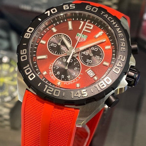 Tag Heuer Formula 1 Chronograph 41mm Red Dial Red Rubber Strap Watch for Men - CAZ101AN.FT8055