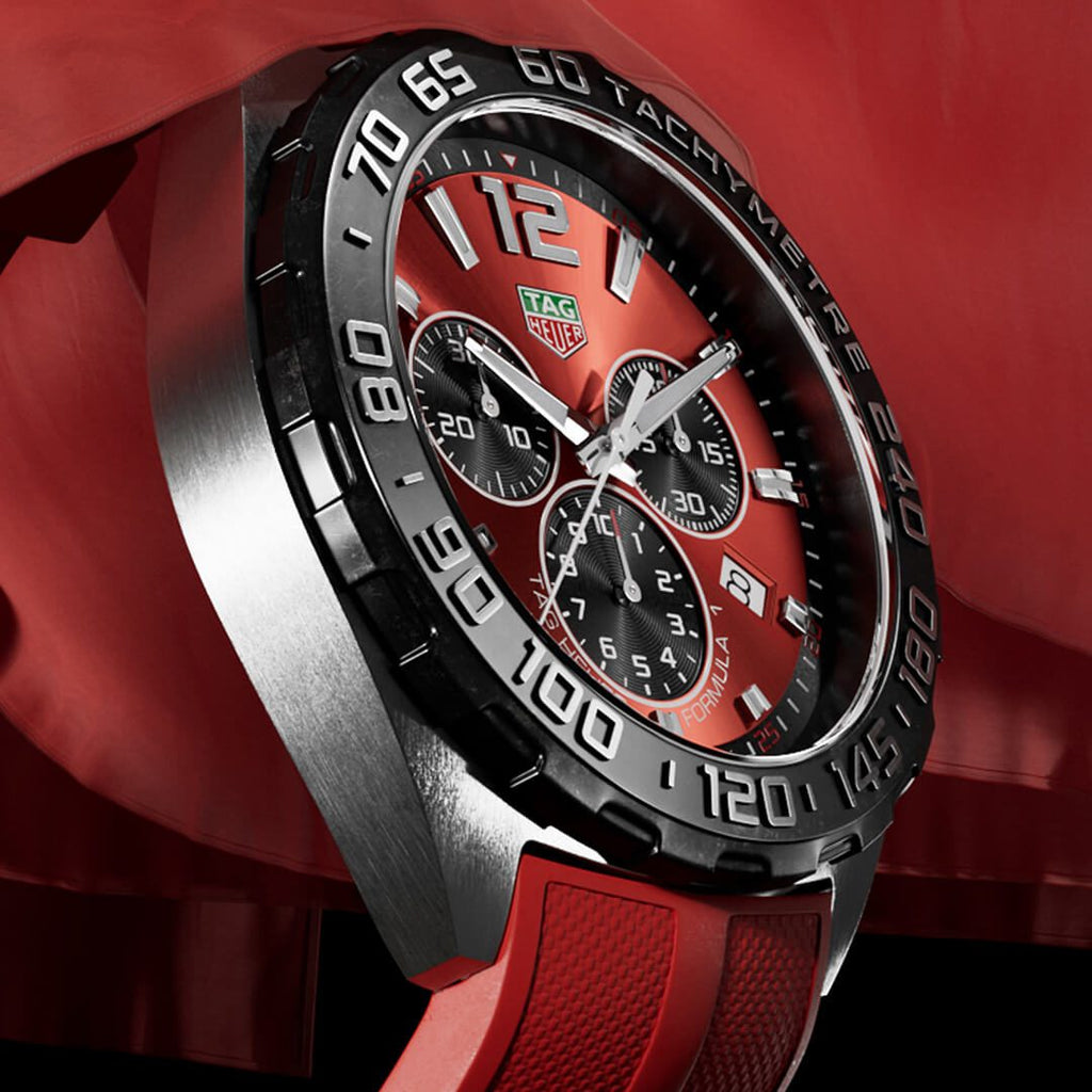 Tag Heuer Formula 1 Chronograph 41mm Red Dial Red Rubber Strap Watch for Men - CAZ101AN.FT8055