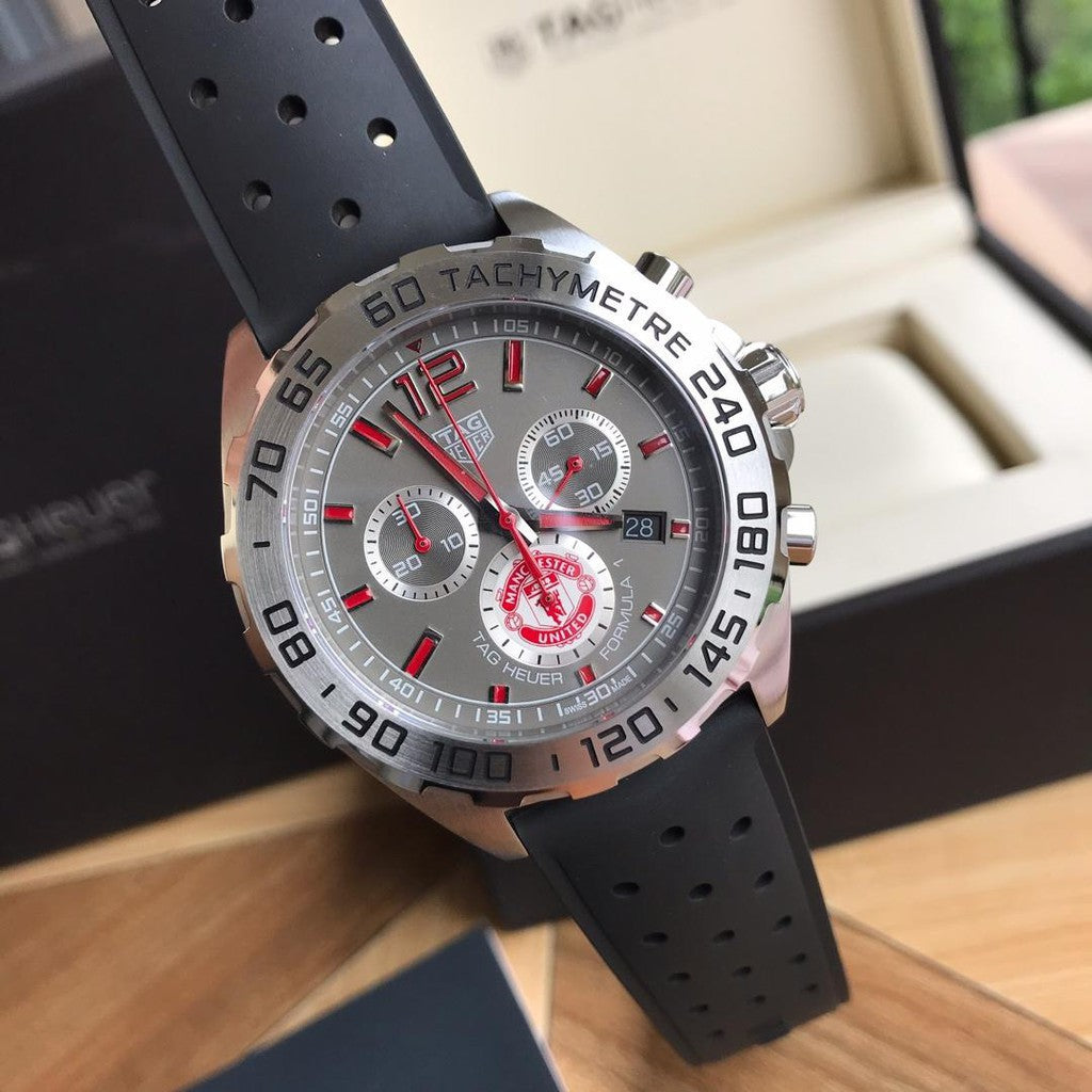 Tag Heuer Formula 1 Manchester United Special Edition Grey Dial Black Silicone Strap Watch for Men - CAZ101M.FT8024 Buy Now By Tag Heuer