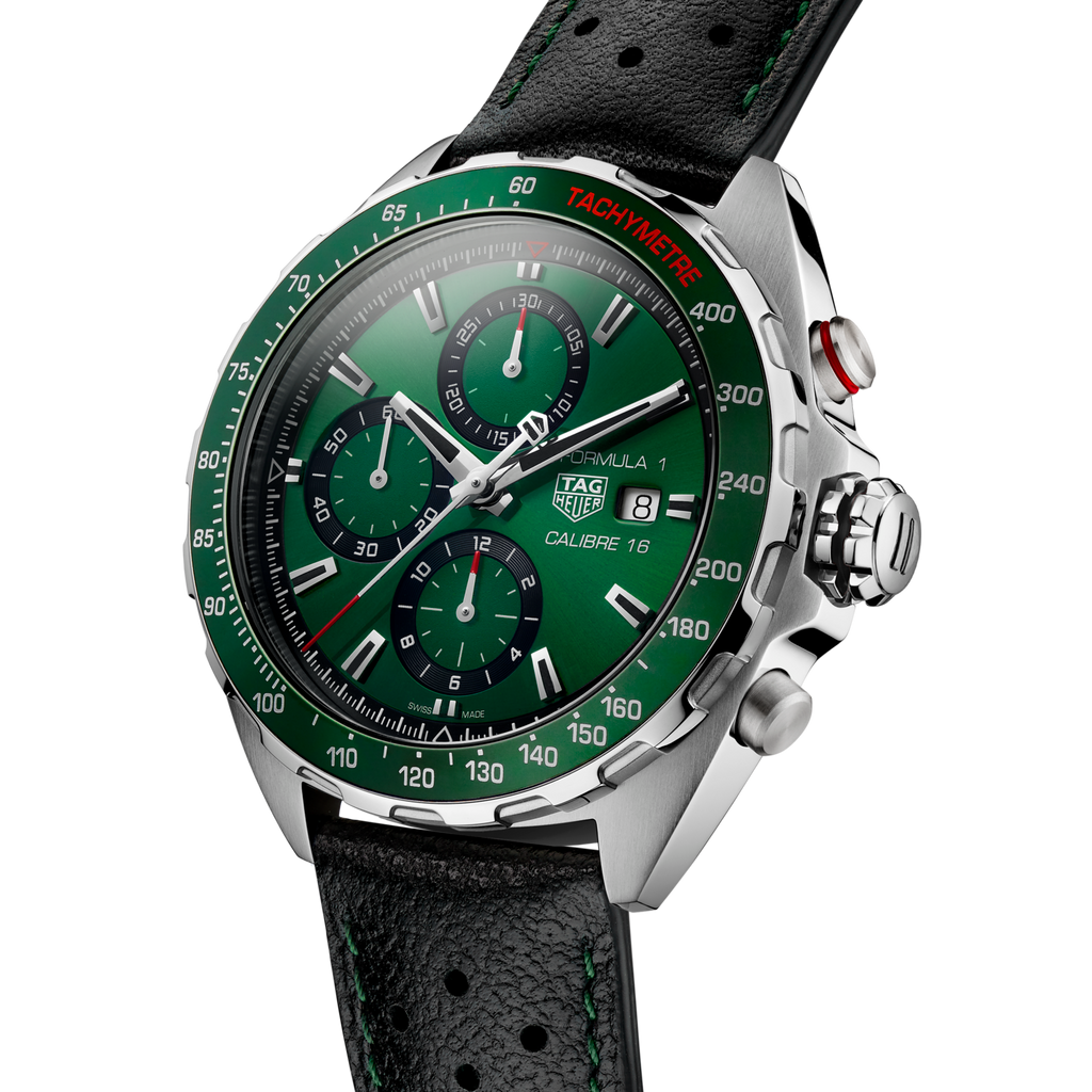 Tag Heuer Formula 1 Calibre 16 Automatic Chronograph Green Dial Black Leather Strap Watch for Men - CAZ2016.FC6473 Buy Now By Tag Heuer