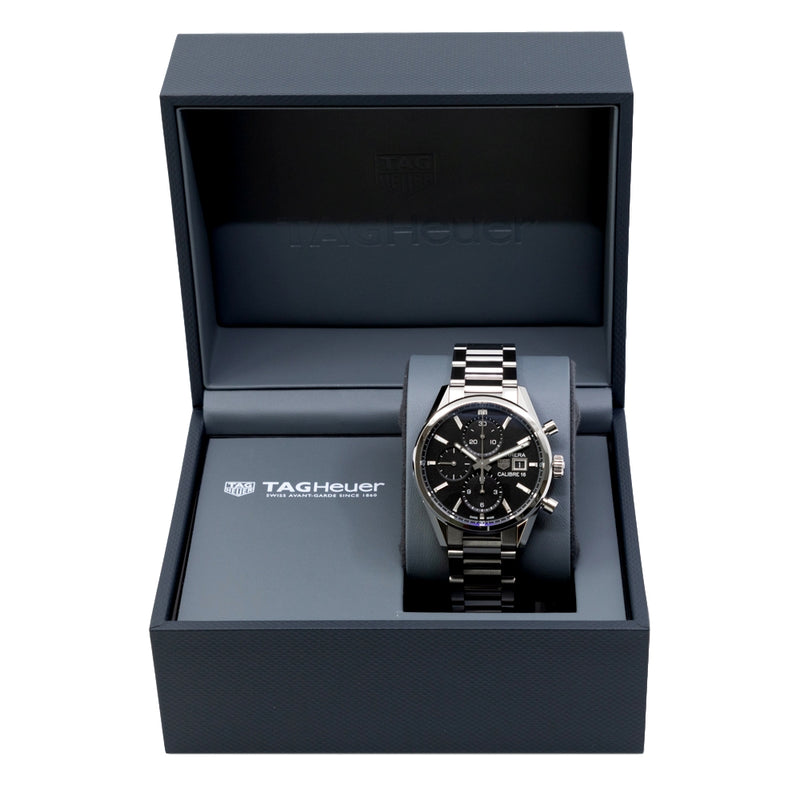 Tag Heuer Carrera Automatic Chronograph Black Dial Silver Steel Strap Watch for Men - CBK2110.BA0715