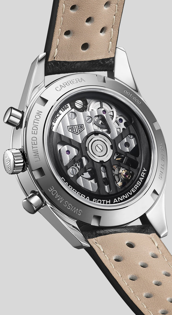 Tag Heuer Carrera Chronograph 60th Anniversary Silver Dial Black Leather Strap Watch for Men - CBK221H.FC8317 Buy Now By Tag Heuer