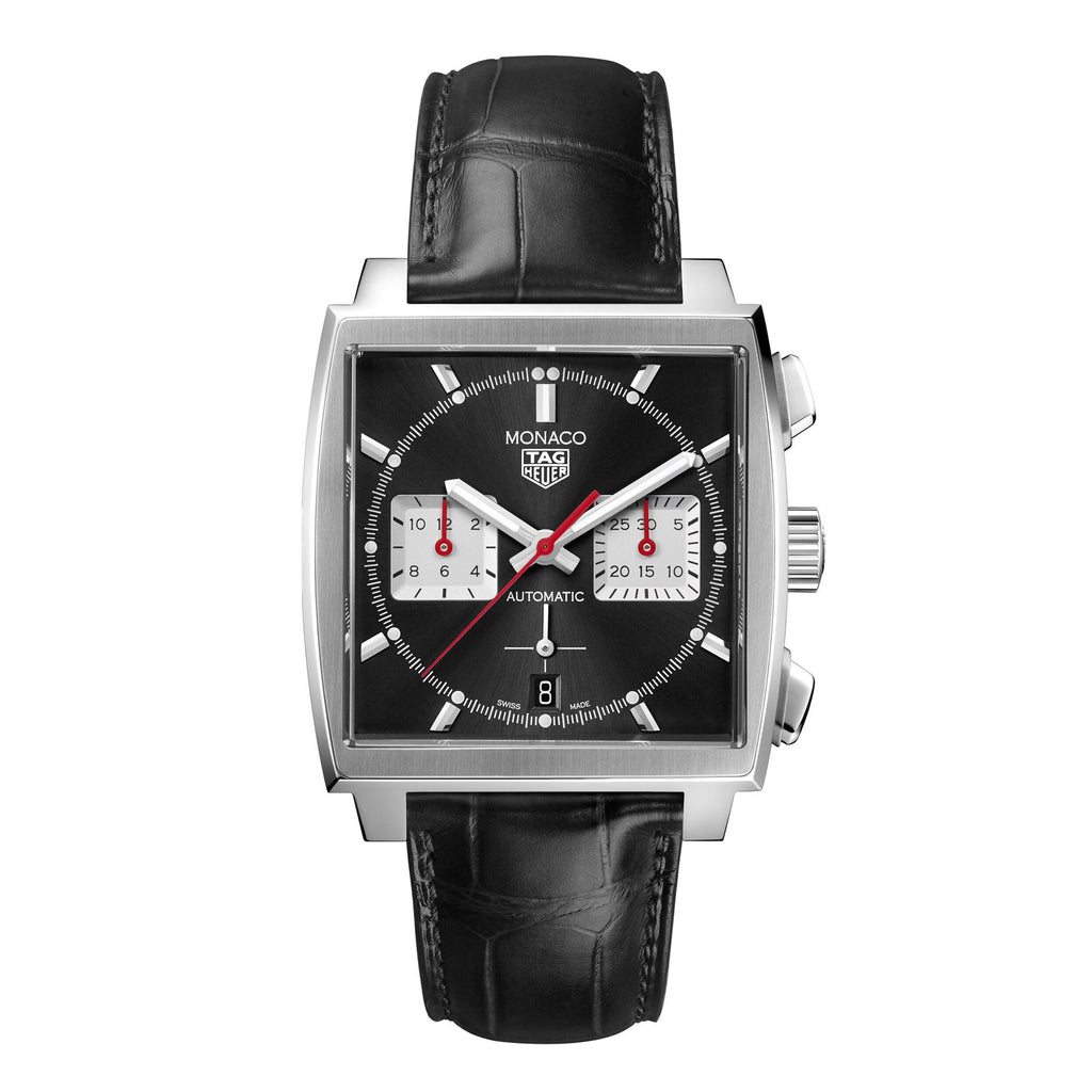 Tag Heuer Monaco Automatic Chronograph Black Dial Black Leather Strap Watch for Men - CBL2113.FC6177 Buy Now By Tag Heuer