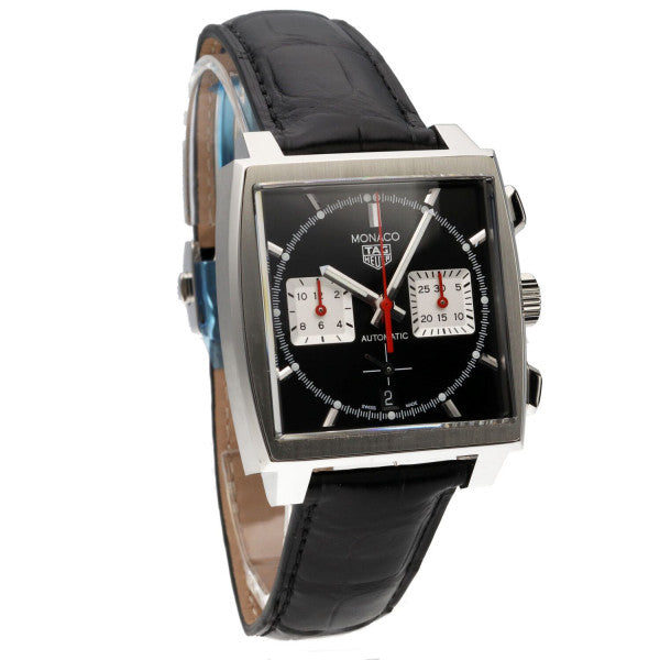 Tag Heuer Monaco Automatic Chronograph Black Dial Black Leather Strap Watch for Men - CBL2113.FC6177 Buy Now By Tag Heuer