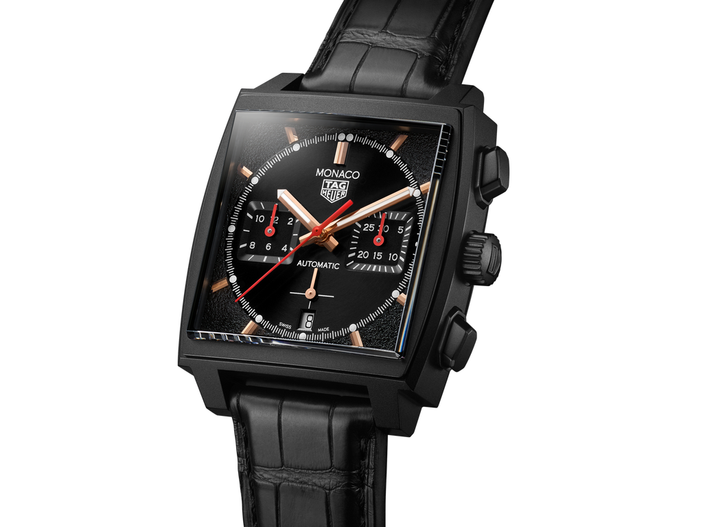 Tag Heuer Monaco Automatic Chronograph Black Dial Black Leather Strap Watch for Men - CBL2180.FC6497 Buy Now By Tag Heuer