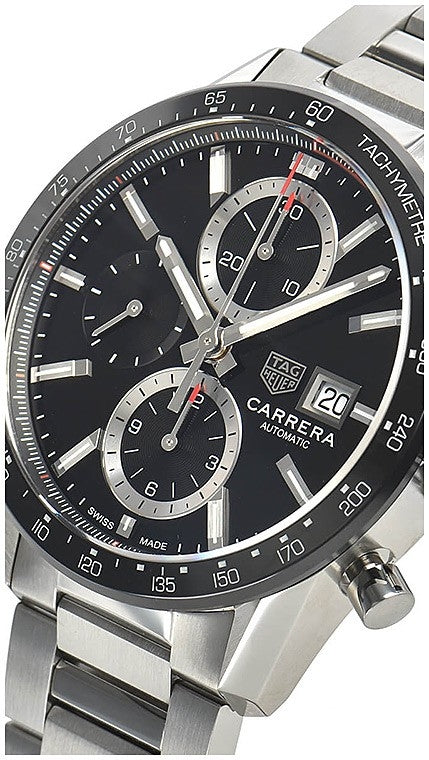 Tag Heuer Carrera Automatic Chronograph Black Dial Silver Steel Strap Watch for Men - CBM2110.BA0651 Buy Now By Tag Heuer