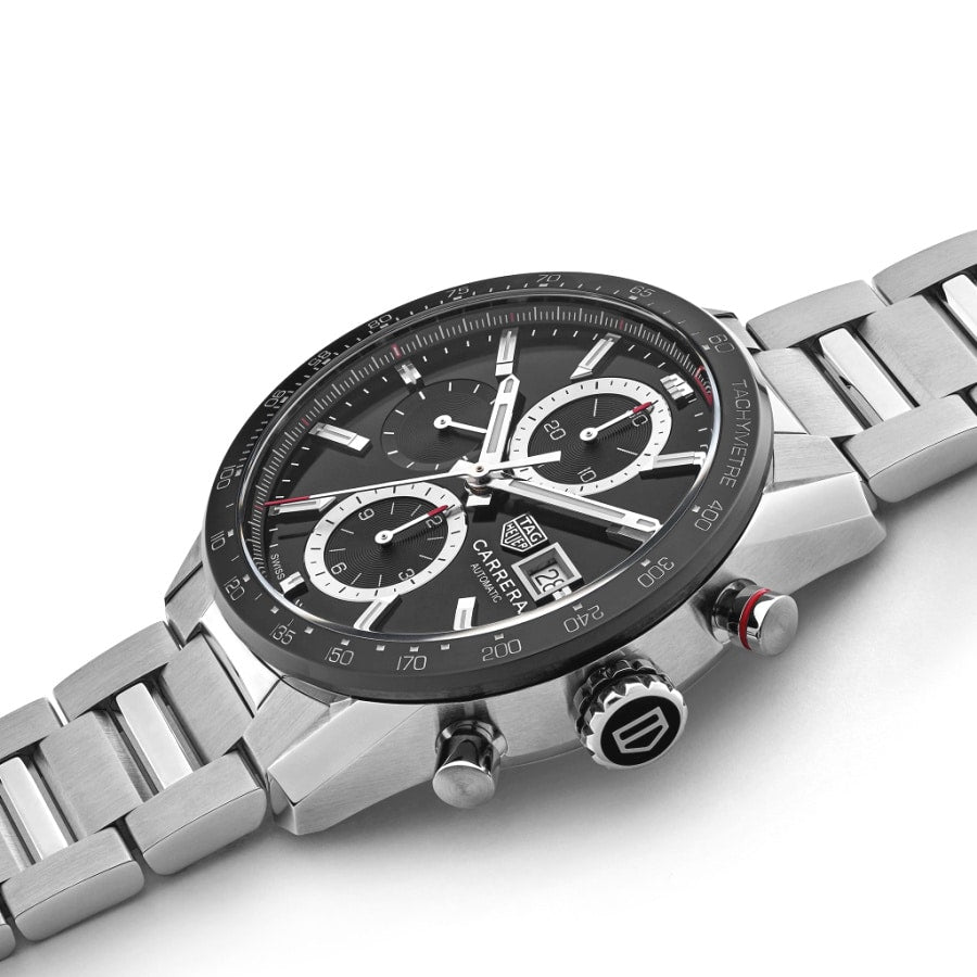 Tag Heuer Carrera Automatic Chronograph Black Dial Silver Steel Strap Watch for Men - CBM2110.BA0651 Buy Now By Tag Heuer