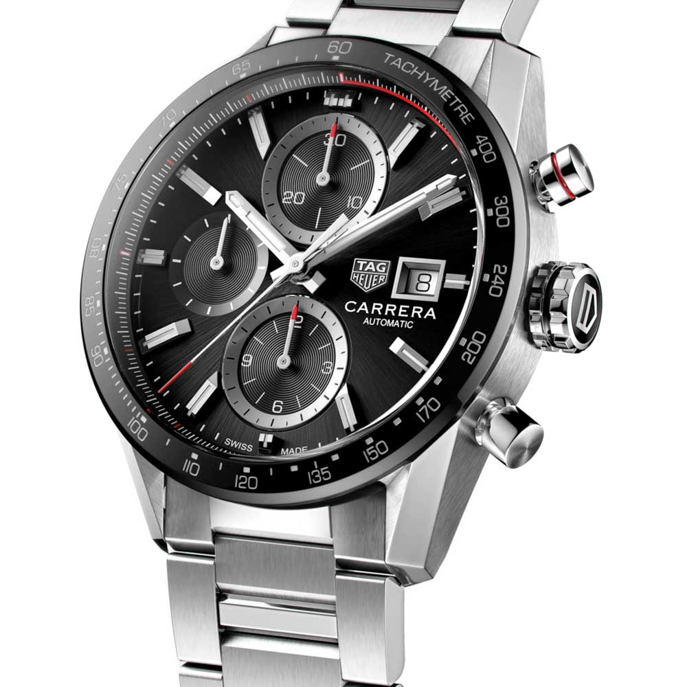 Tag Heuer Carrera Automatic Chronograph Black Dial Silver Steel Strap Watch for Men - CBM2110.BA0651 Buy Now By Tag Heuer