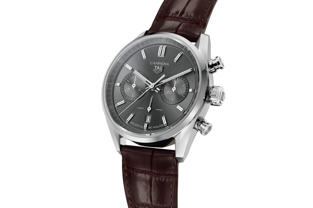 Tag Heuer Carrera Chronograph Grey Dial Brown Leather Strap Watch for Men - CBN2012.FC6483 Buy Now By Tag Heuer