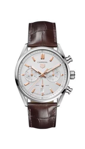 Tag Heuer Carrera Chronograph White Dial Brown Leather Strap Watch for Men - CBN2013.FC6483 Buy Now By Tag Heuer