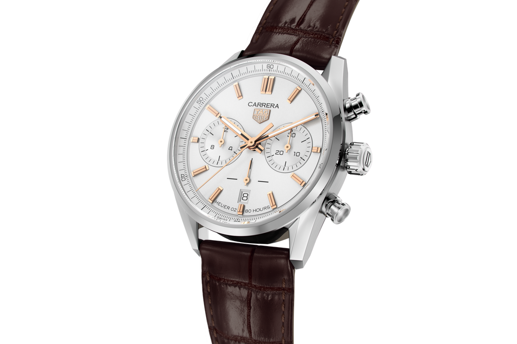 Tag Heuer Carrera Chronograph White Dial Brown Leather Strap Watch for Men - CBN2013.FC6483 Buy Now By Tag Heuer