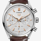 Tag Heuer Carrera Chronograph White Dial Brown Leather Strap Watch for Men - CBN2013.FC6483 Buy Now By Tag Heuer