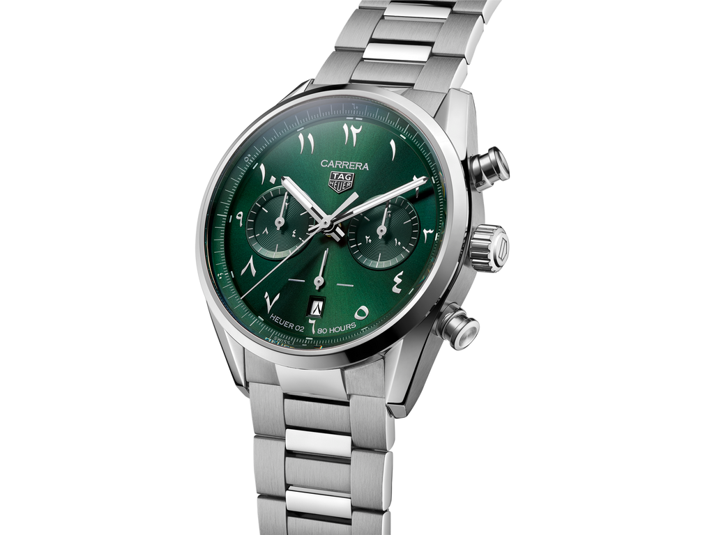 Tag Heuer Carrera Automatic Chronograph Limited Edition Green Dial Silver Steel Strap Watch for Men - CBN2014.EB0240 Buy Now By Tag Heuer