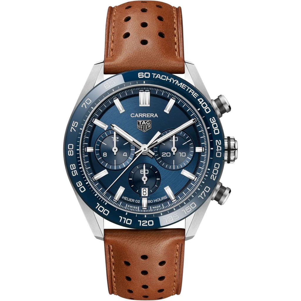 Tag Heuer Carrera Automatic Chronograph Blue Dial Brown Leather Strap Watch for Men - CBN2A1A.FC6537 Buy Now By Tag Heuer