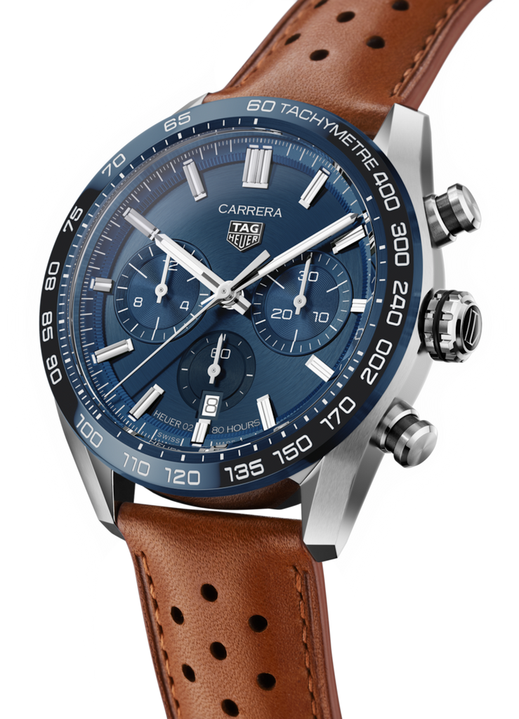 Tag Heuer Carrera Automatic Chronograph Blue Dial Brown Leather Strap Watch for Men - CBN2A1A.FC6537 Buy Now By Tag Heuer