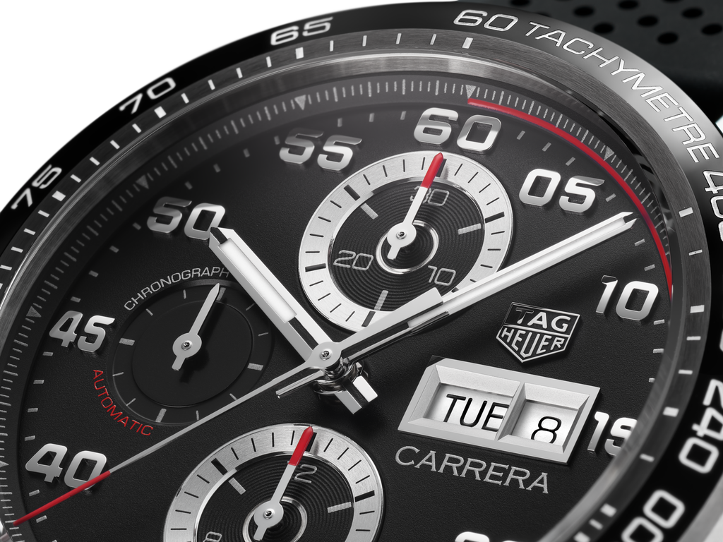 Tag Heuer Carrera Chronograph Black Dial Black Rubber Strap Watch for Men - CBN2A1AA.FT6228 Buy Now By Tag Heuer