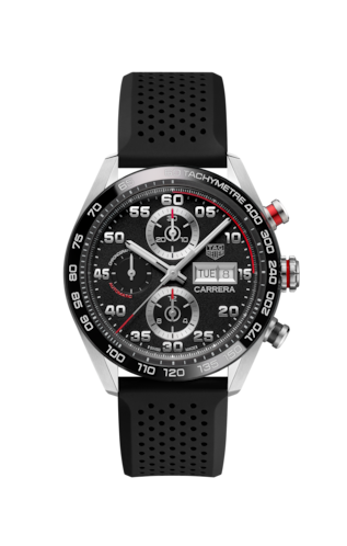 Tag Heuer Carrera Chronograph Black Dial Black Rubber Strap Watch for Men - CBN2A1AA.FT6228 Buy Now By Tag Heuer