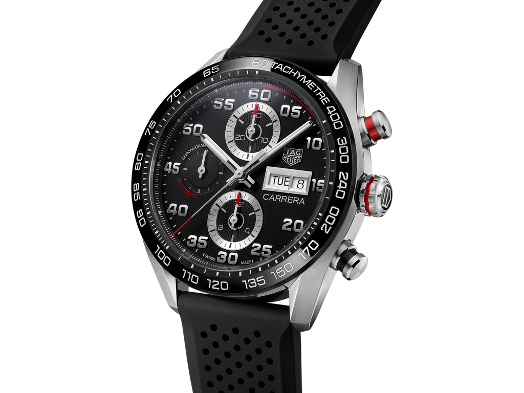 Tag Heuer Carrera Chronograph Black Dial Black Rubber Strap Watch for Men - CBN2A1AA.FT6228 Buy Now By Tag Heuer