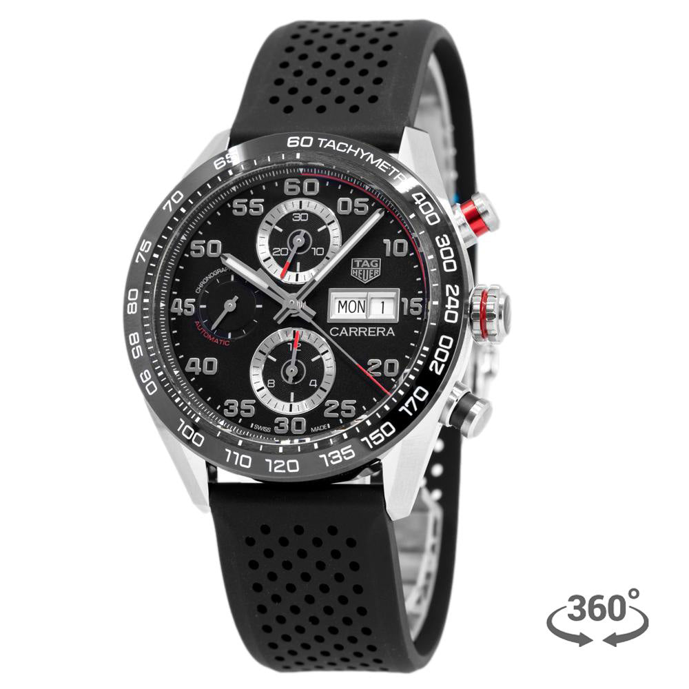 Tag Heuer Carrera Chronograph Black Dial Black Rubber Strap Watch for Men - CBN2A1AA.FT6228 Buy Now By Tag Heuer