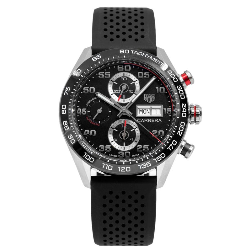 Tag Heuer Carrera Chronograph Black Dial Black Rubber Strap Watch for Men - CBN2A1AA.FT6228 Buy Now By Tag Heuer