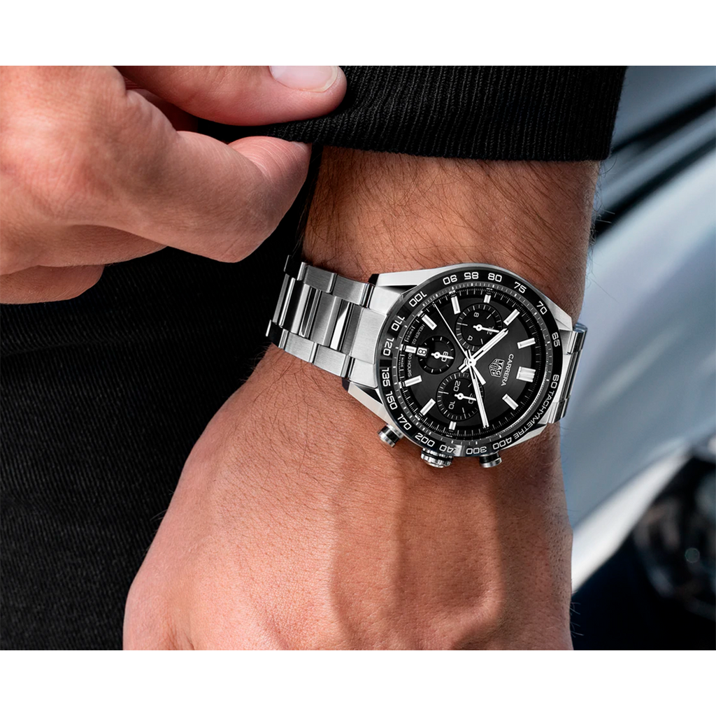 Tag Heuer Carrera Automatic Chronograph Black Dial Silver Steel Strap Watch for Men - CBN2A1B.BA0643 Buy Now By Tag Heuer