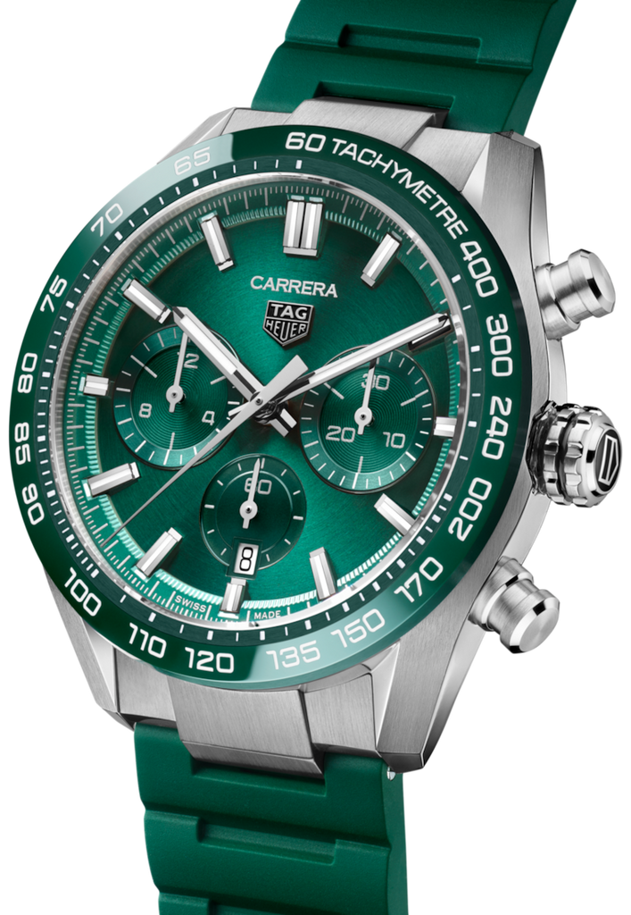Tag Heuer Carrera Chronograph 44mm Green Dial Green Steel Strap Watch for Men - CBN2A1N.FT6238 Buy Now By Tag Heuer