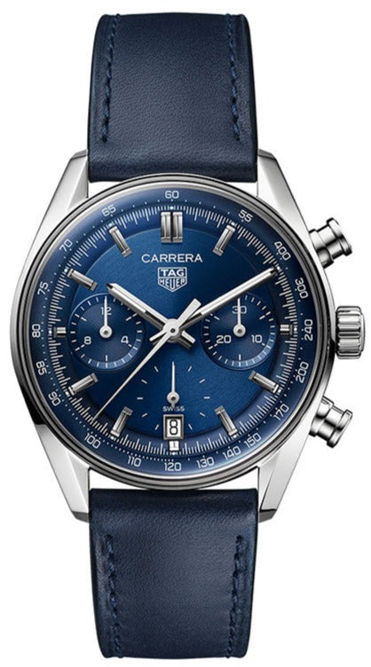 Tag Heuer Carrera Chronograph Blue Dial Blue Leather Strap Watch for Men - CBS2212.FC6535 Buy Now By Tag Heuer
