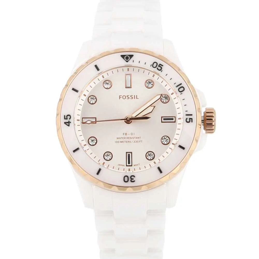 Fossil FB-01 Analog White Dial White Ceramic Strap Watch for Women - CE1107 Buy Now By Fossil