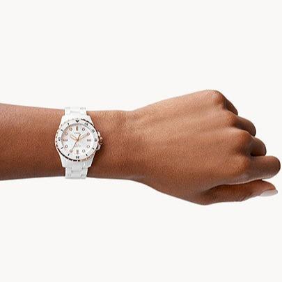 Fossil Ceramic Multifunction White Dial White Steel Strap Watch for Women - CE1006 Buy Now By Fossil