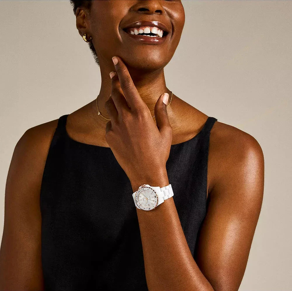 Fossil FB-01 Analog White Dial White Ceramic Strap Watch for Women - CE1107 Buy Now By Fossil