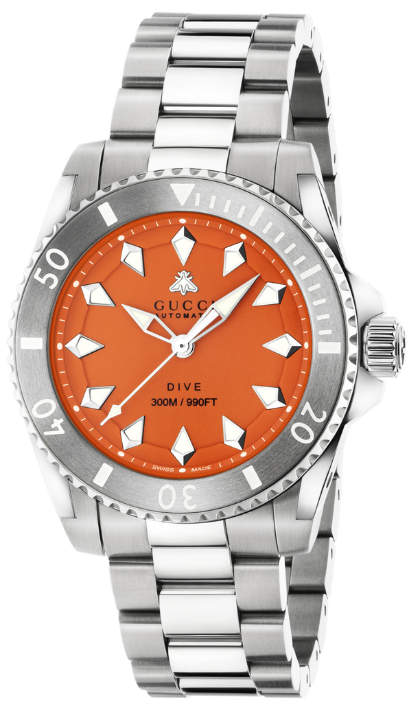 Gucci Dive Automatic Orange Dial Silver Steel Strap Watch for Men - YA136355 Buy Now By Gucci