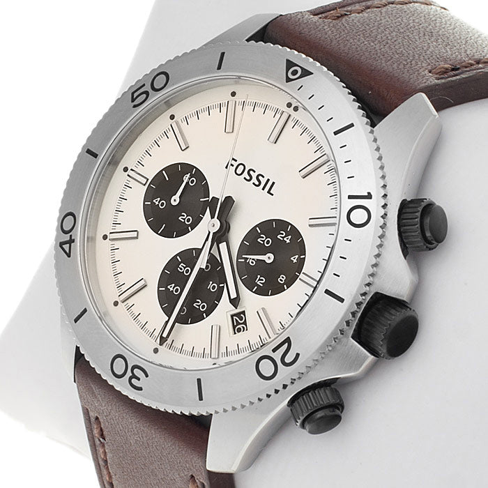 Fossil Retro Traveler Chronograph White Dial Brown Leather Strap Watch for Men - CH2886 Buy Now By Fossil