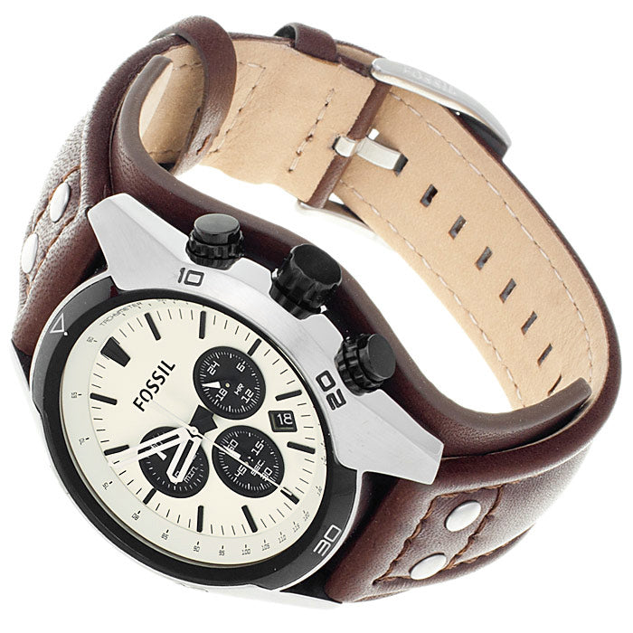 Fossil Coachman Chronograph White Dial Brown Leather Strap Watch for Men - CH2890 Buy Now By Fossil