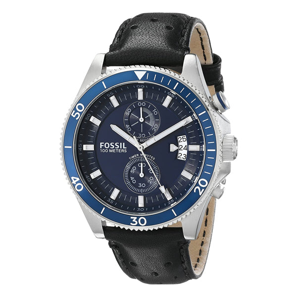 Fossil Wakefield Chronograph Blue Dial Black Leather Strap Watch for Women - CH2945 Buy Now By Fossil