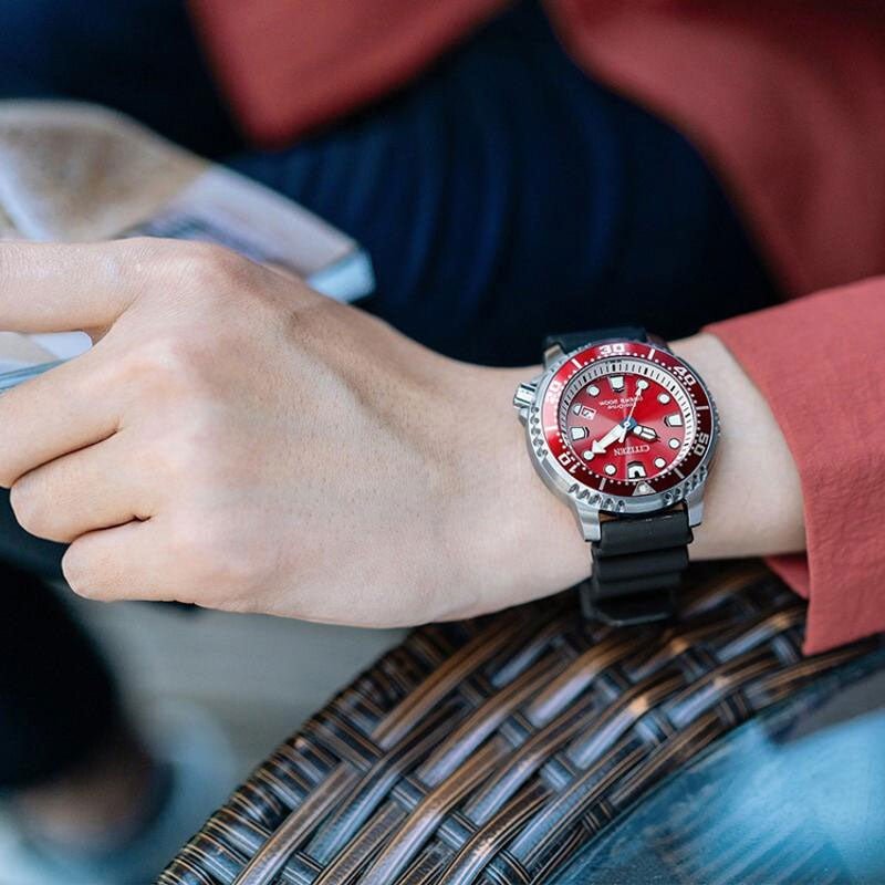 Citizen Eco Drive Promaster Marine Red Dial Black Rubber Strap Watch For Men - BN0159-15X Buy Now By Citizen
