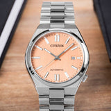 Citizen Tsuyosa Automatic Salmon Orange Dial Silver Steel Strap Watch For Men - NJ0159-86Z Buy Now By Citizen