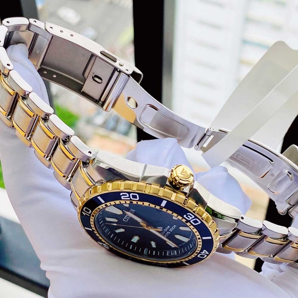 Citizen Eco Drive Promaster Diver Black Dial Two Tone Steel Strap Watch For Men - BN0194-57E Buy Now By Citizen