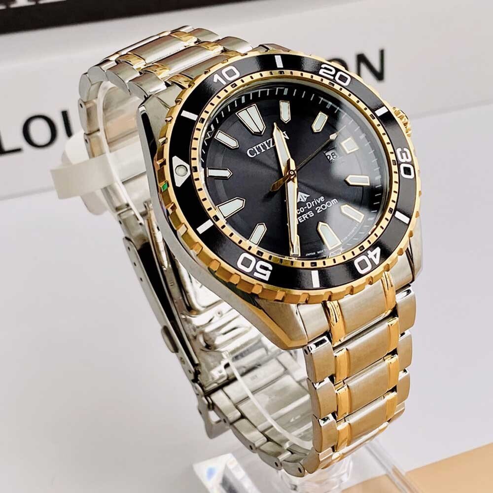 Citizen Eco Drive Promaster Diver Black Dial Two Tone Steel Strap Watch For Men - BN0194-57E Buy Now By Citizen