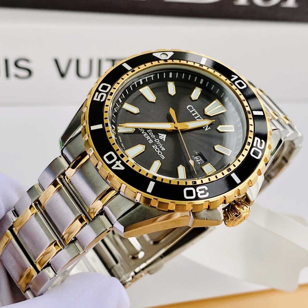 Citizen Eco Drive Promaster Diver Black Dial Two Tone Steel Strap Watch For Men - BN0194-57E Buy Now By Citizen