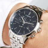 Citizen Eco Drive Chronograph Blue Dial Silver Steel Strap Watch For Men - AT2140-55L Buy Now By Citizen