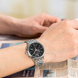 Citizen Eco Drive Chronograph Black Dial Silver Steel Strap Watch For Men - AT2140-55E Buy Now By Citizen