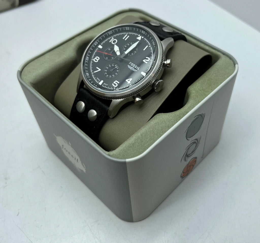 Fossil Retro Pilot Chronograph Black Dial Black Leather Strap Watch for Men - FS5806 Buy Now By Fossil