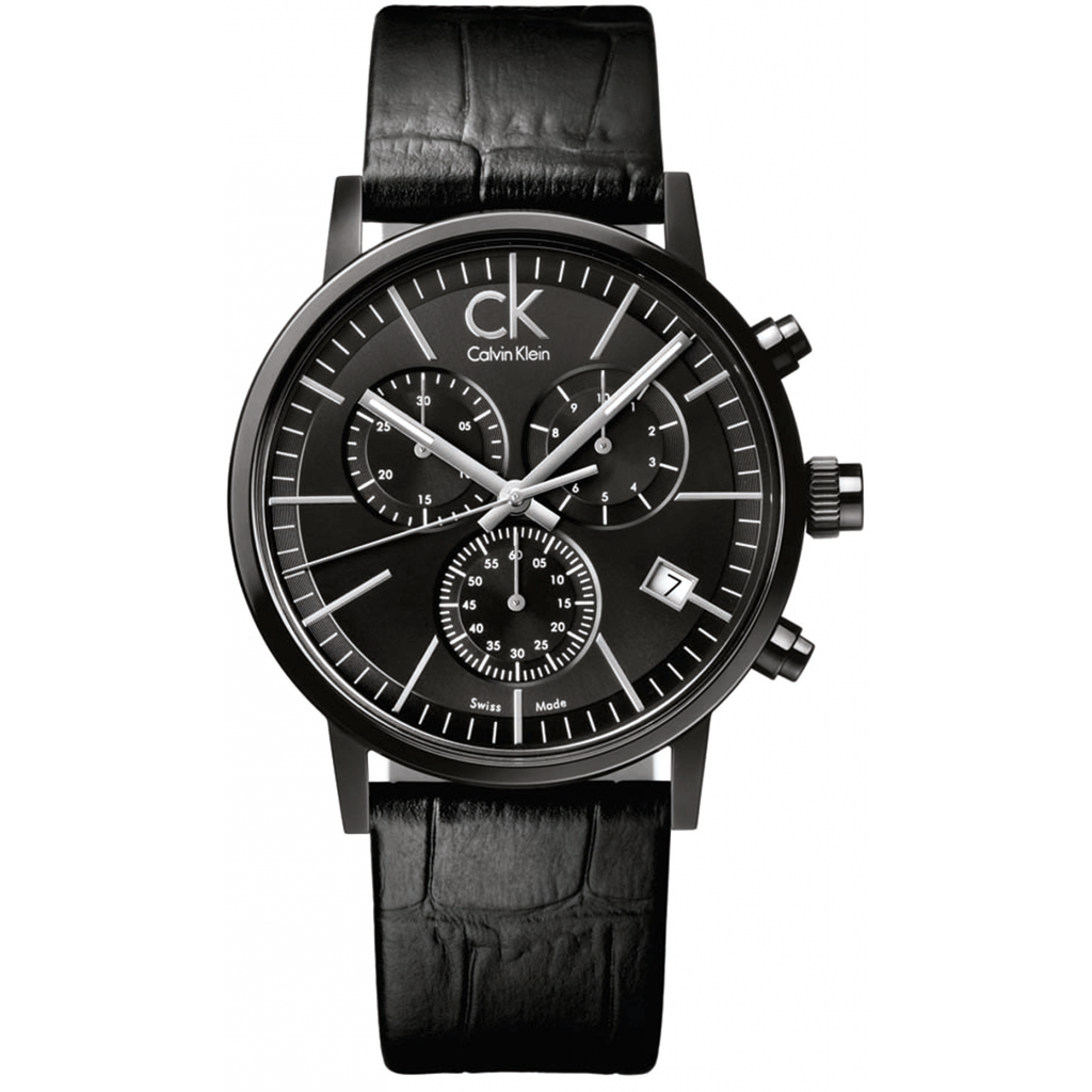 Calvin Klein Post Minimal Chronograph Black Dial Black Leather Strap Watch for Men - K7627401 Buy Now By Calvin Klein