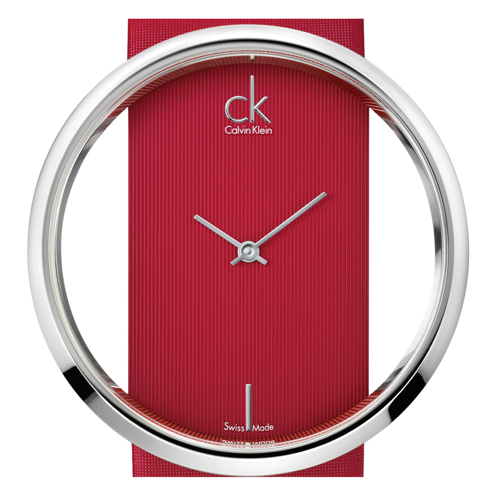 Calvin Klein Glam Transparent Dial Red Leather Strap Watch for Women - K9423144 Buy Now By Calvin Klein