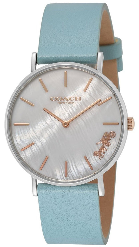Coach Perry Mother of Pearl White Dial Blue Leather Strap Watch for Women - 14503271 Buy Now By Coach
