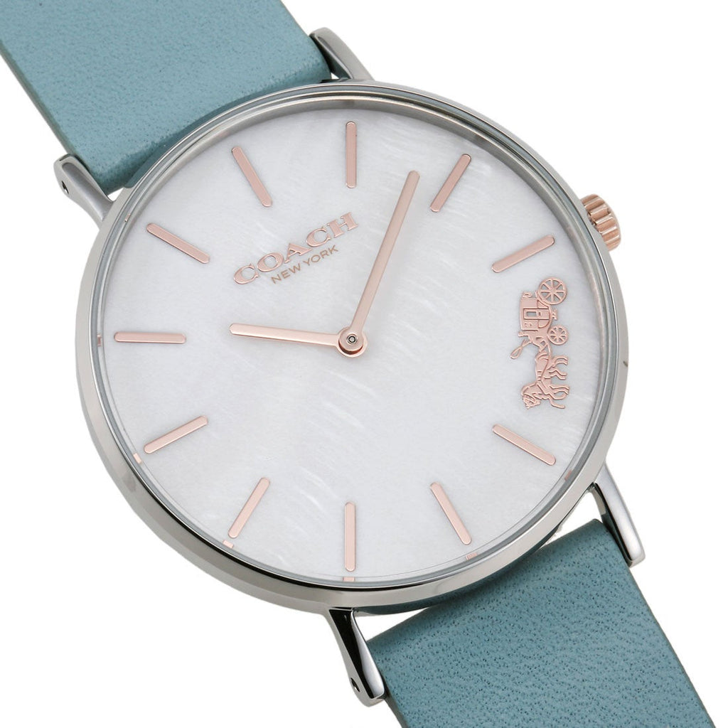 Coach Perry Mother of Pearl White Dial Blue Leather Strap Watch for Women - 14503271 Buy Now By Coach