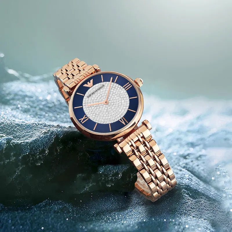 Emporio Armani Gianni T-Bar Quartz Crystals Black Dial Gold Steel Strap Watch For Women - AR11423 Buy Now By Emporio Armani