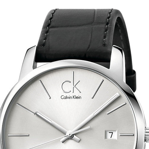 Calvin Klein City Date Silver Dial Black Leather Strap Watch for Men - K2G2G1C6 Buy Now By Calvin Klein